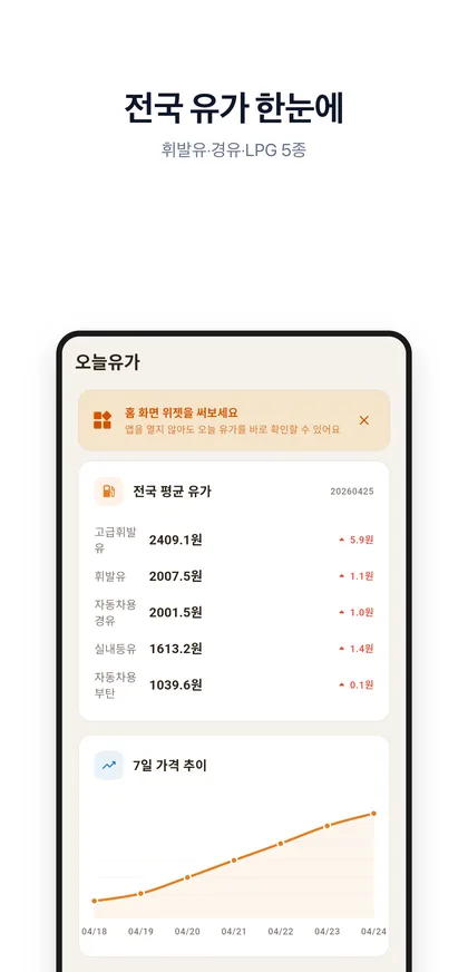 오늘유가 앱 메인 화면